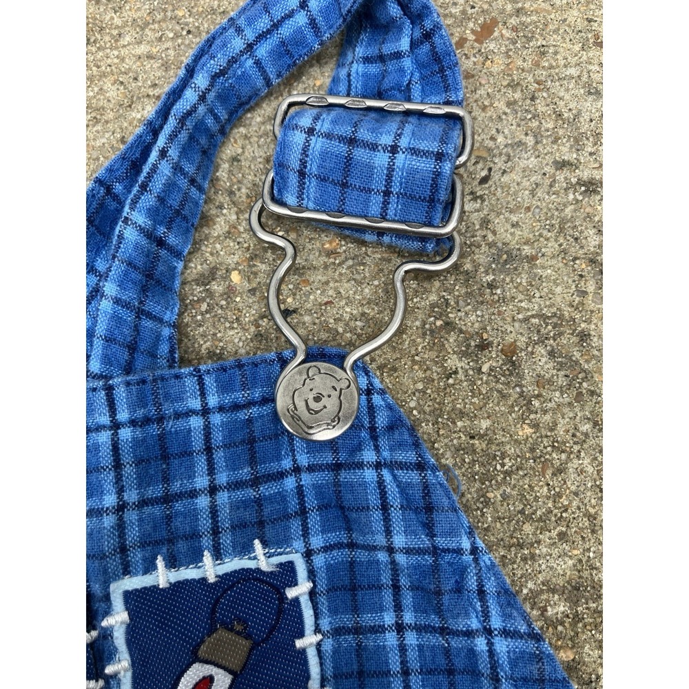 VTG Disney Winnie The Pooh Plaid Camping Hiking Overalls Y2K 6-9 Months Cotton - Picture 3 of 8